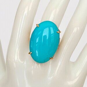Vintage 14K Yellow Gold Large Natural Oval Turquoise Ring 31.54CT Size 7.25